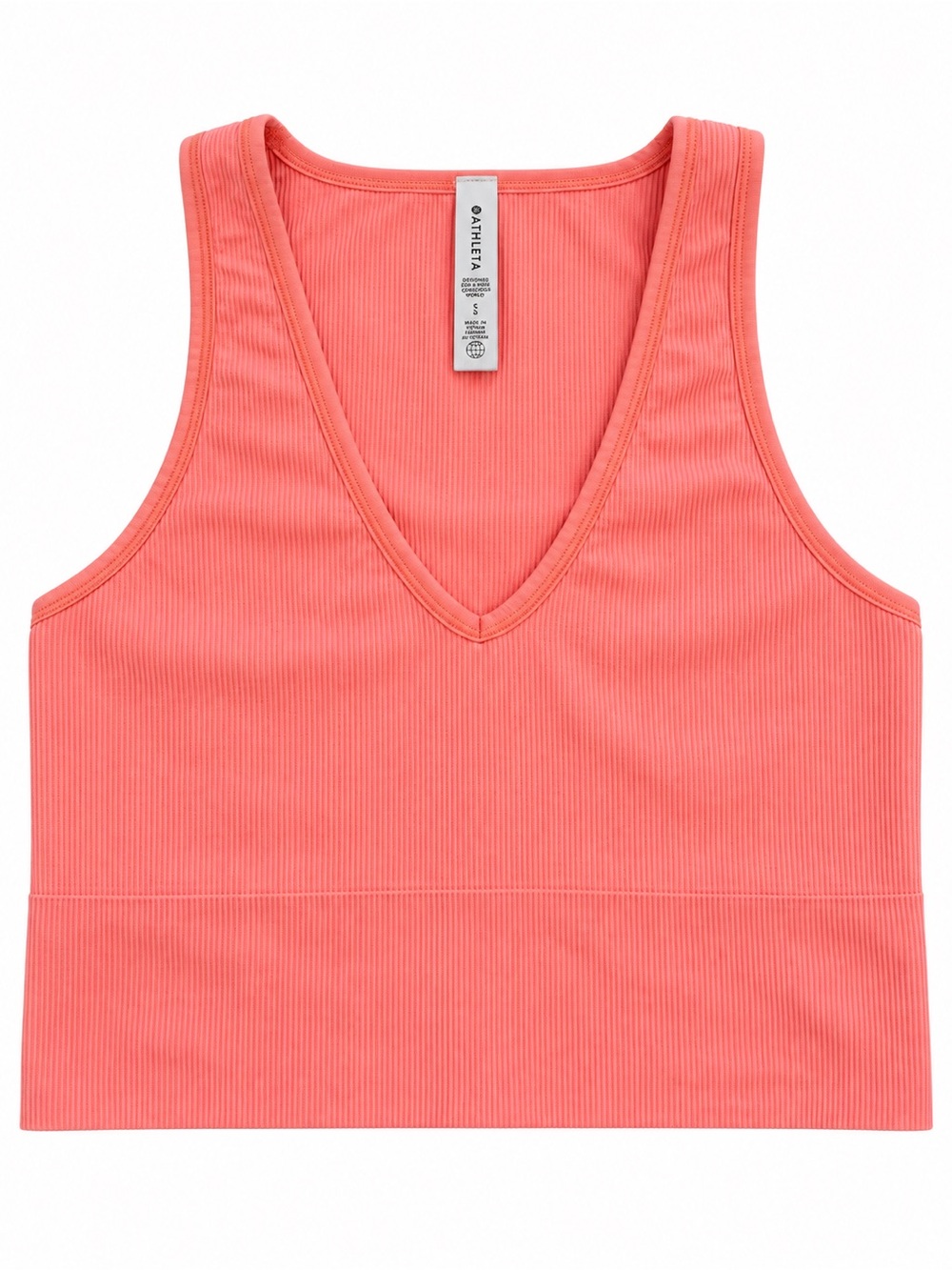 Athleta Aurora Crop Rib Tank Top Small Coral Orange Ribbed V Neck